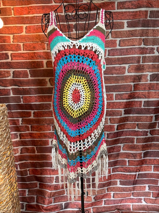 Palak Fashion Other - 👚 Super Airy, Fringed Crocheted Cover-Up Beach Dress | Sz OS / Q
